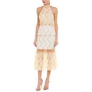 Foxiedox Amelia Halter Mock Neck Lace Midi Dress